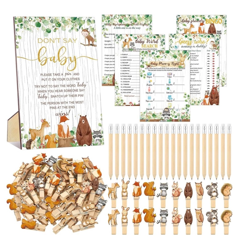 Lot of Woodland Baby Shower Decor & Games - Gently Used - Picture 3 of 7
